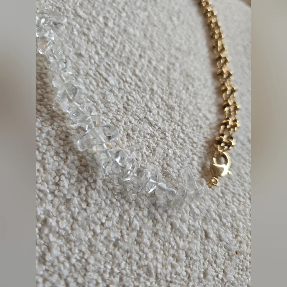Anthropologie, Half Rock Crystal Chain Necklace, Gold, MSRP $54 - Picture 4 of 8